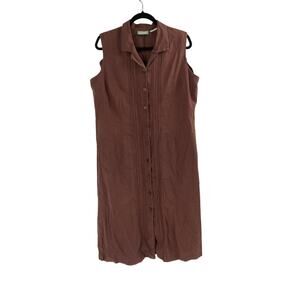 220 Hickory Brown Linen Cotton Midi Button Pleated Women’s Large Tall Minimal